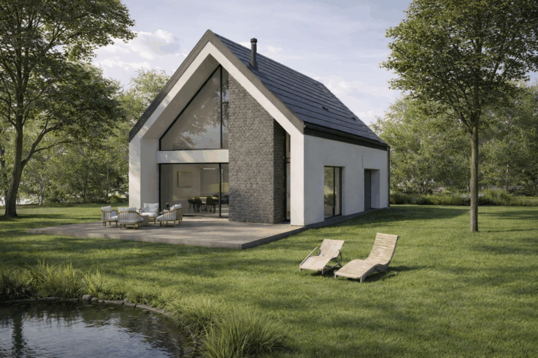 Projekt nowoczesny dom jednorodzinny Mosina – nowoczesna bryła z dachem dwuspadowym, architekt Poznań